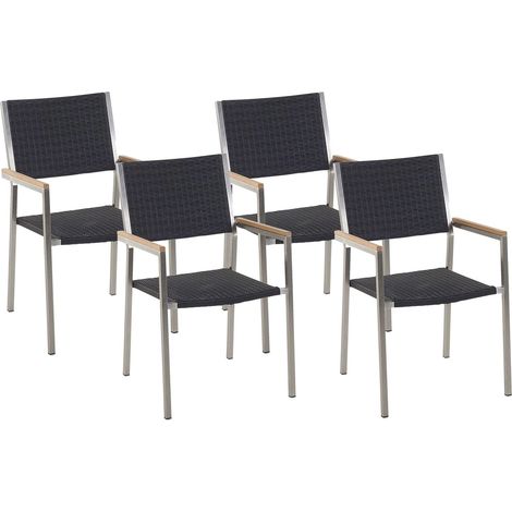 Set of 4 Garden Chairs GROSSETO PE Rattan Black (1/5)