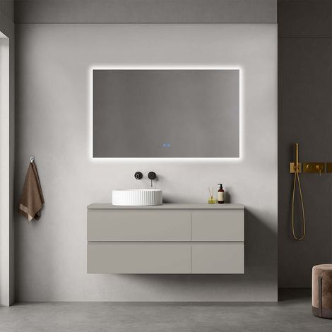 Mobile bagno sospeso reversibile 120 cm Grigio Cenere per Lavabo d'appoggio Specchio Quadro Retroilluminato - Fiji Paint Top (1/4)
