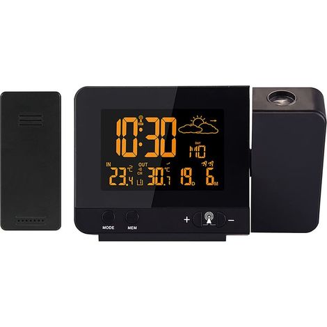 Réveil numérique à projection avec station météo, thermomètre intérieur/extérieur, chargeur USB, double réveil pour chambre, climatisation et piles (1/5)