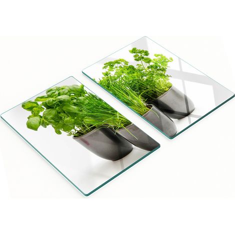 Tableros de vidrio templado con dise帽o decorativo de hierbas en macetas, 2x40x52 cm.