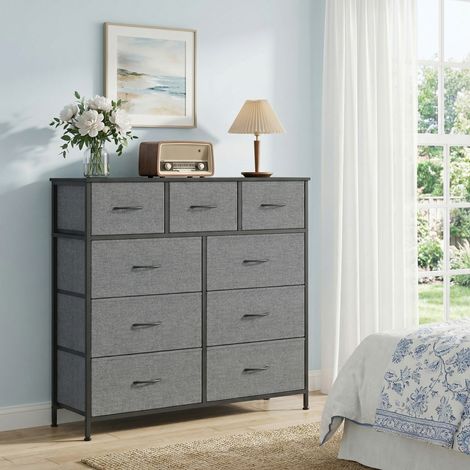 Commode, 9 Tiroirs en Tissu Non-tissé, pour Chambre, Gris (1/5)