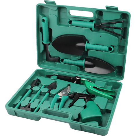 Toivize-Kit Jardinage 10 Pièces - Outils de Jardin en Acier Inoxydable et PP - Poignées Ergonomiques Antidérapantes avec Étui de Rangement Vert et Noir (1/5)