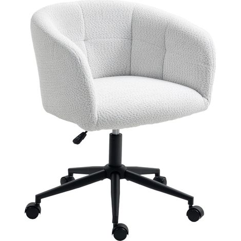 Chaise de bureau rembourrée avec revêtement en velours, dossier ergonomique en forme de cuvette, base en acier, crème et noir (1/5)