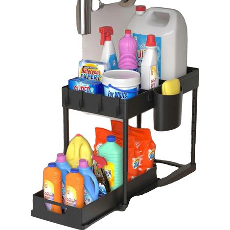 Organizador de baño con cajón deslizante, almacenamiento multiusos, tipo U, 1 unidad. (1/2)