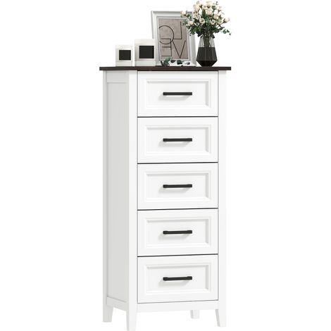 Cómoda Dormitorio Estrecho y Alto con Encimera Efecto Madera Cajonera para Espacios Pequeños 45x35x106 cm Blanco