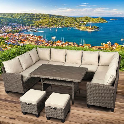 BRAST Gartenmöbel Set Family   Braun/Cappuccino   bis zu 11 Personen   inkl. extra Dicke Kissen   TÜV geprüft   Outdoor Loungemöbel Sitzgruppe Essgruppe Garnitur (1/5)