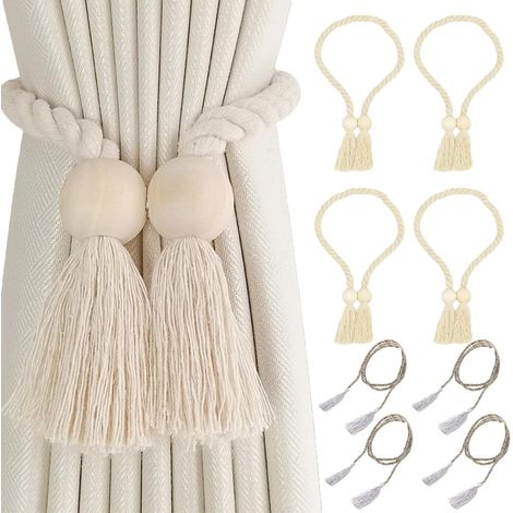4 embrasses magnétiques pour rideaux, livrées avec cordes décoratives. Idéal salon ou chambre. (1/5)