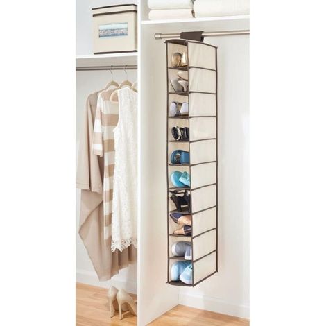 Scarpiera pieghevole in tessuto non tessuto 120 x 30 x 15 cm (beige e marrone) - Scarpiera da appendere