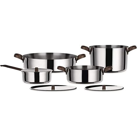 Alessi Edo Set di pentole, Manici in Acciaio Inossidabile 18/10 con Rivestimento in PVD, Marrone