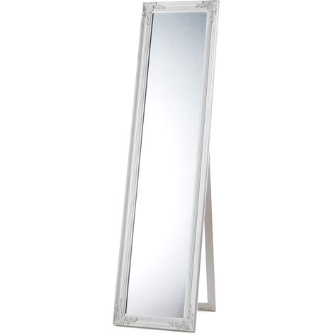 Baroni Home Montemaggi Specchio da Terra con Inclinazione Regolabile, Specchio Rettangolare con Cornice in Legno Bianco Stile Shabby, Specchiera da Camera e Salone, 40x160 cm