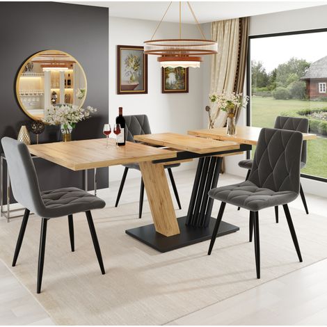 Ausziehbarer Tisch 120/160 x 80 x 76 cm aus MDF und Metall, Holzoptik, verstellbare Füße OKMYHOME (1/5)