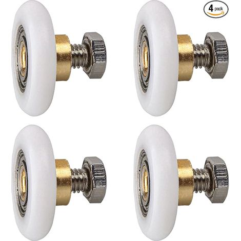 Roulettes pour porte de douche, lot de 4 roulettes pour porte de douche, diamètre 25 mm, roulettes doubles pour salle de bain, poulies supérieures et inférieures, pièces de rechange (blanc, 25 mm) (1/5)