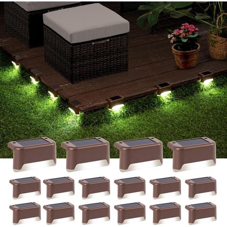 Luci solari da esterno per terrazze, 16 luci solari a LED impermeabili, adatte per scale, gradini, recinzioni, ringhiere, patii e terrazze (luce bianca fredda). (1/5)