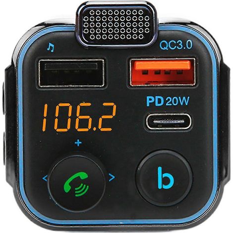 FM-Transmitter fürs Auto, Bluetooth V5.0, Dual-USB, QC3.0 Schnellladefunktion, HiFi-Sound, Freisprecheinrichtung, 12–24 V