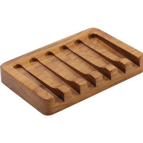 Porte-savon incliné en bois de teck, idéal pour la douche, le lavabo et la cuisine. (1/5)