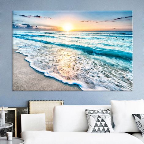 Tableau Toile Mer Et Lever De Soleil - Impression Haute Définition Sur Tissu Non Tissé - Décoration Murale Sans Cadre - 60 x 80 cm (1/5)