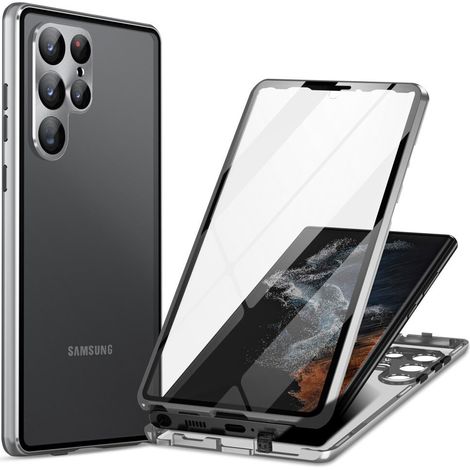 Custodia per Samsung Galaxy S24 Ultra, con doppio vetro magnetico, argento (1/2)