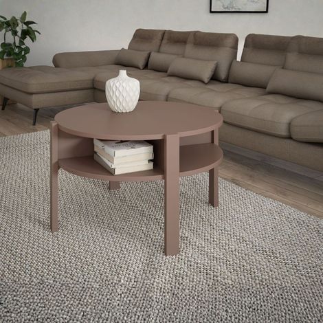 Tavolino da salotto Aura rotondo 74 cm con ripiano inferiore colore terracotta (1/4)