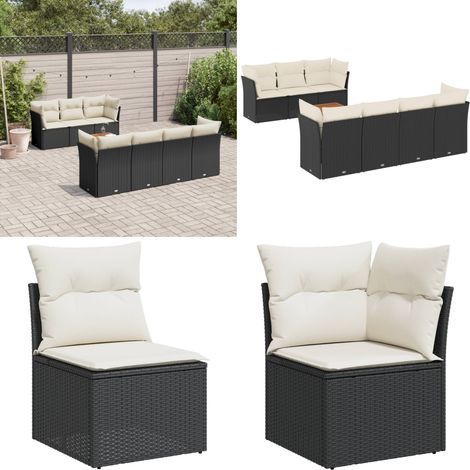 8-tlg. Garten-Sofagarnitur mit Kissen Schwarz Poly Rattan - Gartenmöbel Set - Outdoor Möbel - Rattan Sofa - Lounge Set - Esstisch - Home & Living (1/5)