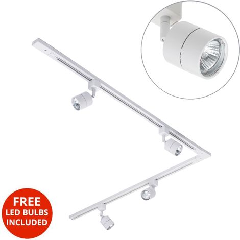 Litecraft 2M L Shape Track Light With 4 Soho Fixture & LED Bulbs - White