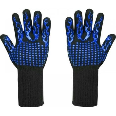 Gants de barbecue résistants à la chaleur jusqu'à 800 °C - Gants résistants aux coupures L5 - Gants de cuisine haut de gamme pour griller, cuisiner, pâtisserie et souder (1 paire), bleu (1/4)