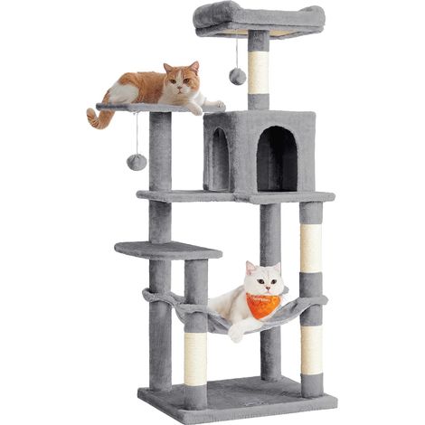 Albero tiragraffi per gatti alto 143 cm con amaca, piattaforme, tana e pali in sisal colore grigio chiaro Default Title (1/5)