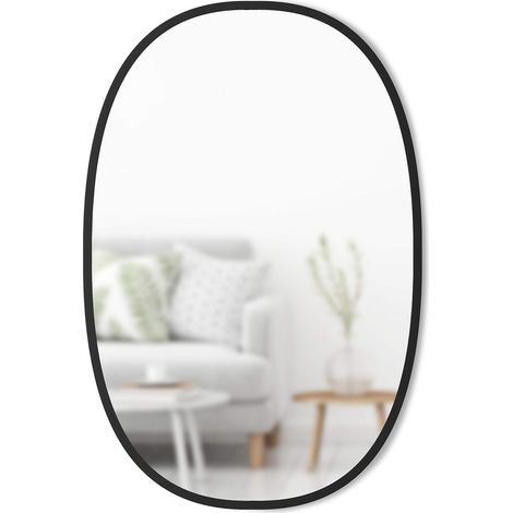 Miroir Mural Oval Avec Cadre En Caoutchouc Pour Salon, Salle De Bain, Chambre, Entrée et Bien Plus Encore, Noir, 61x91cm (1/5)