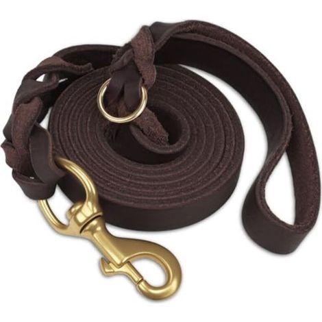 Laisse pour chien en cuir, laisse robuste en cuir avec crochet en laiton solide, souple et durable, convient aux chiens de petite, moyenne et grande taille (marron, 180 cm × 2 cm)