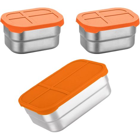 Juego de fiambreras de acero inoxidable de 3 piezas con tapa de silicona hermética, diseño a prueba de fugas, ideal para viajes, la escuela y el trabajo, aptas para microondas - naranja (1/5)