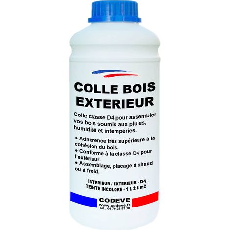 Codève Bois – Colle à bois extérieure D4 1 L – Adhérence supérieure pour bois soumis à l'eau – Prêt à l'emploi pour 6 à 9 m²/l