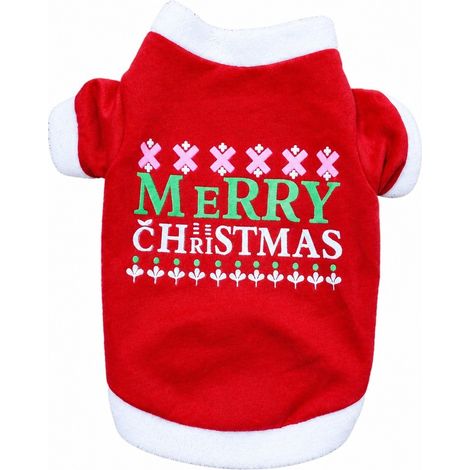 Sweat-shirt de Noël pour chien, vêtements pour animaux de compagnie en éponge à rayures rouges, tenue de fêtes de fin d'année, taille M, 50 g - Rouge (1/5)