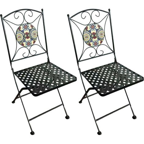 Axi Camilla 2 Chaises De Jardin Bistrot, Design Mosaique, Pliables - Bleu/Jaune Meuble D'Extérieur, Structure Métallique, Assise En Céramique, Jardin/Balcon/Terrasse - Charge Max/Chaise : 150 Kg (1/5)