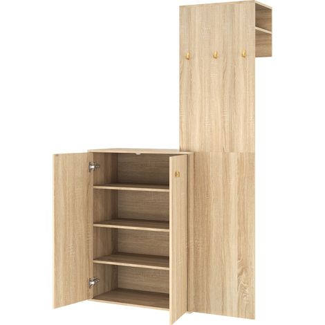 Armario recibidor 115x38,5x191,5 cm de Melaminado natural, con almacenaje para entrada pequeña FloraGrace (1/5)