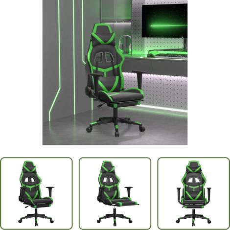 Massagestuhl -  Gaming-Stuhl mit Massage & Fußstütze Schwarz & Grün Kunstleder (1/5)