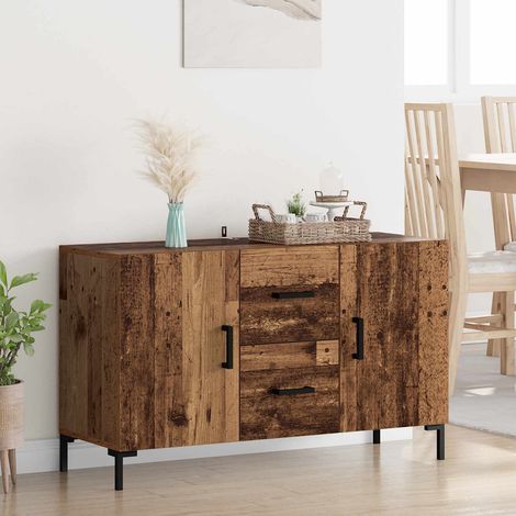 Buffet bois 2 portes et 2 tiroirs, bois d’ingénierie, bois ancien, 100 x 36 x 60 cm - PANGIVO (1/5)