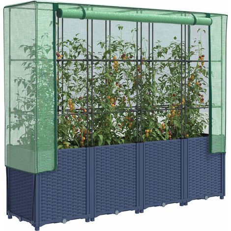 Hochbeet mit Gewächshausabdeckung Rattanoptik 160x40x153 cm