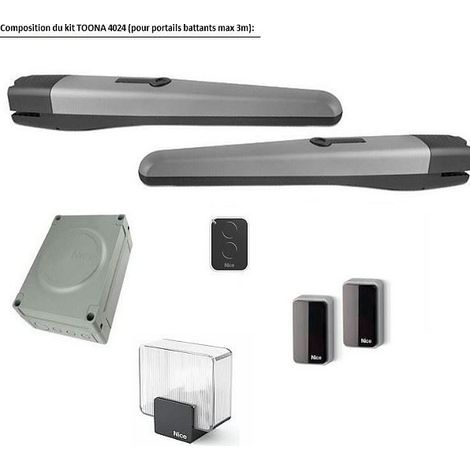 Nice – Kit de motorisation pour portails battants jusqu'à 3m – 2 opérateurs électromécaniques 24V – Photocellules et clignotant inclus – Installation simple (1/2)