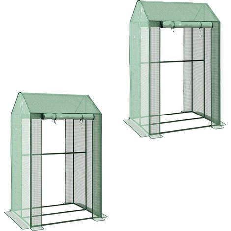 2er-Set gewächshaus Treibhaus Frühbeet, wetterbeständig, aufrollbare Tür, 100 cm x 80 cm x 150 cm, Grün