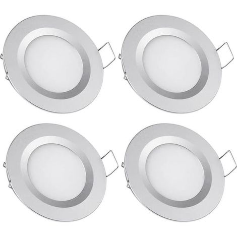 4 x Spot LED Encastrable 12V Trou 58-65mm 3W 3200K Plafonnier Encastré pour Camping-car Bateau Caravane Van Yacht Blanc chaud (Finition argentée) (1/5)