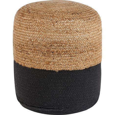 Puf de algodón yute negro beige ø 46 cm relleno de EPS reposapiés otomana boho Dalama