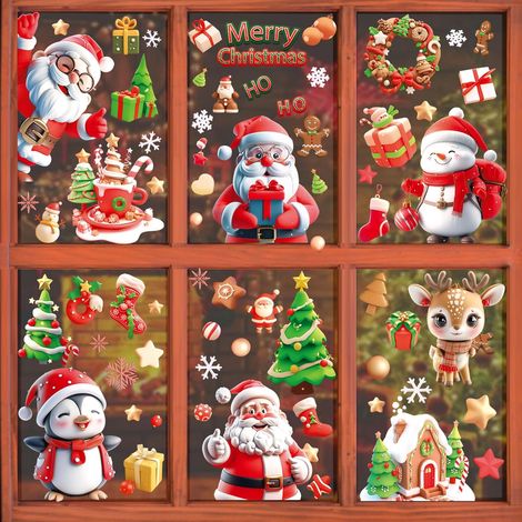 Feuilles Autocollants Fenêtre Noël, Stickers Fenetre Noël avec Motifs Bonhomme de Neige, Pingouins, Stickers Double Face pour Décorations de Fête à la Maison, Vitrines (1/5)