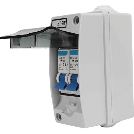 Disjoncteur Miniature 230V 6A 16A 2P MCB avec Boîtier de Distribution D'alimentation étanche Interrupteur de Déconnexion CC Disjoncteur pour Intérieur et Extérieur, Disjoncteurs électriques (1/5)