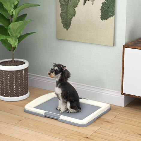 Toilettes pour chien avec bac pour l'apprentissage de la propreté, utilisation intérieure et extérieure, 63 x 48,5 x 6 cm, grises
