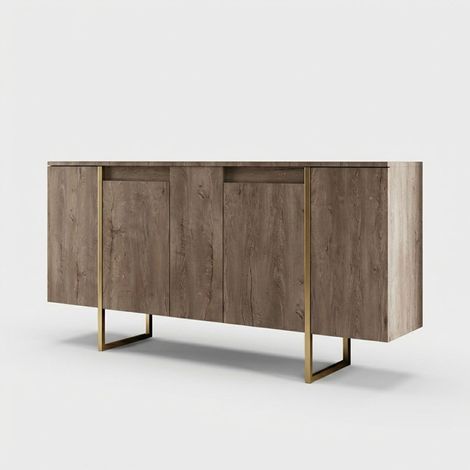 Consola de recibidor de madera melamínica con patas metálicas Luxe Noce - Oro