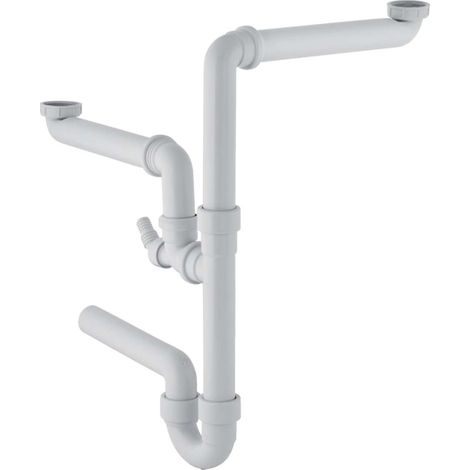 Geberit - Tapón de olores para fregadero doble, con manguera angular, salida horizontal, d 50 mm 152.818.11.1 (1/3)