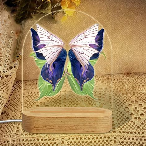 Veilleuse en forme d'arc avec papillon à ailes en forme de feuille Lampe LED 3 couleurs Décoration chambre bébé Cadeau naissance (1/5)