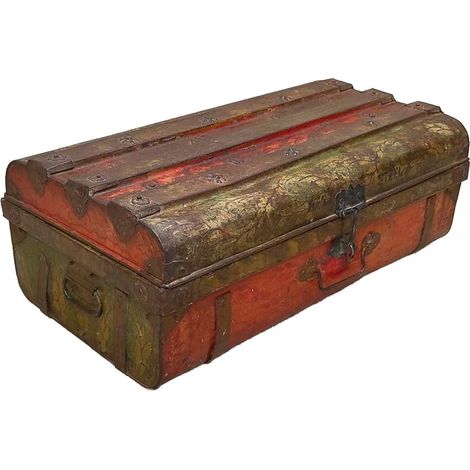 Maleta de metal acabado artesanal rojo 67x37x25h cm