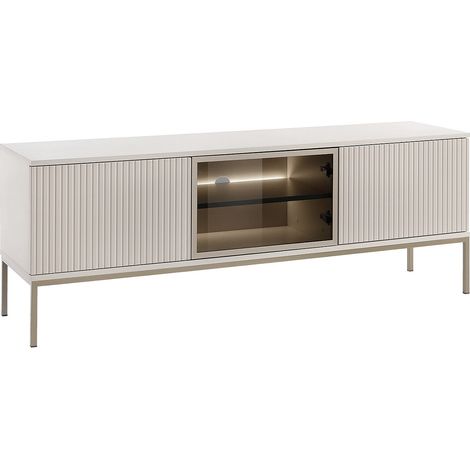 Mobile TV 3 ante con LED in MDF e Vetro fumé Beige e Nero OVILA