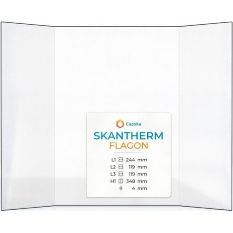 Vitre Skantherm FLAGON - Verre Prismatique pour poêle à bois - (119 + 244 + 119) x 348 mm (L2+L1+L3 x H1) - 4 mm