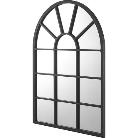 Specchio da parete rotondo con finestra 80 x 60 cm nero opaco 030007958